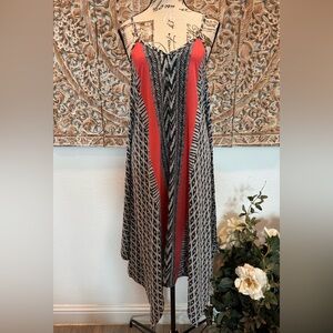 South Main Black White Coral Geometric Print Asymmetrical Beach Dress- size S/M